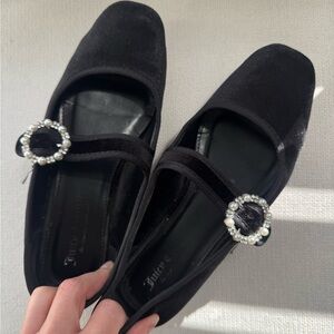 Juicy Couture Black Velvet Flats with Pearl Accent